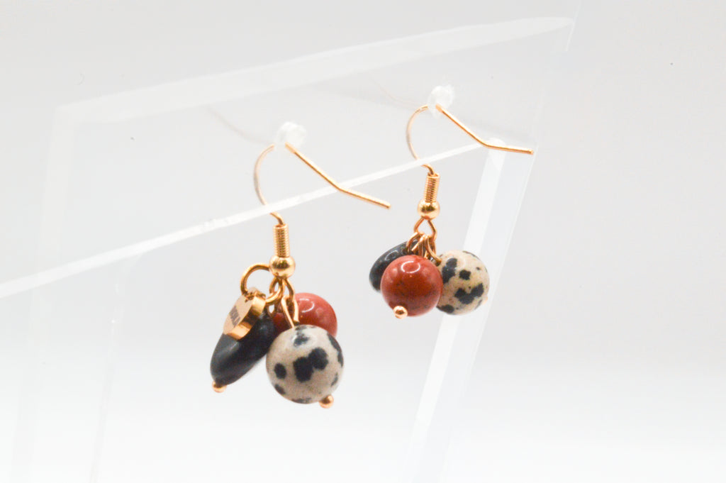 Aretes Corazón Negro, Dalmata y Jaspe