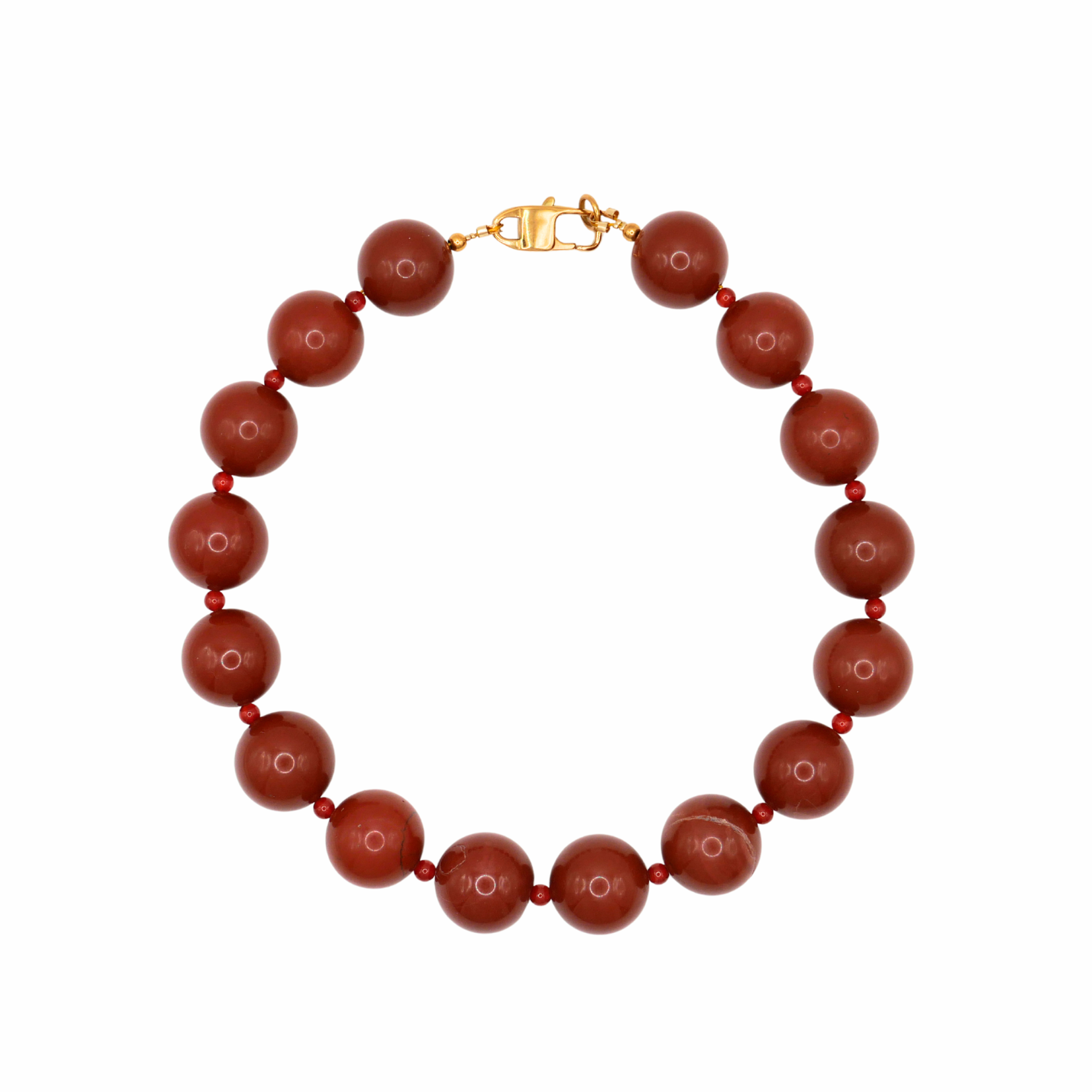 Collar ROKA de jaspe rojo y cornalina natural con broche dorado de acero inoxidable.
